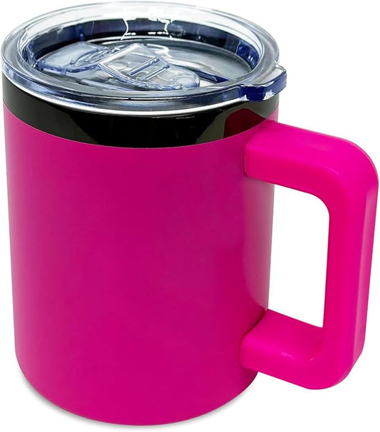 10 oz Tumbler with Handle and Straw Stainless Steel Insulated Coffee Mug for Laser Graving 20oz Powder Coated Cup with Black Plated(Rosy,1 pack)