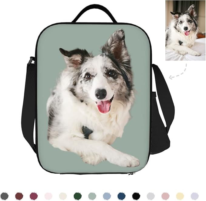 Personalized Pet Lunch Bag, Custom Pet Lunchbag, Custom Insulated Neoprene Pet Photo Lunch Tote with Adjustable Shoulder Strap - Cute Funny Reusable Lunch Box Containe for Dog Lovers, Cat Lovers