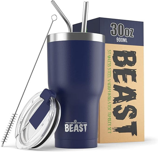 Beast 30 oz Tumbler Stainless Steel Vacuum Insulated Coffee Ice Cup Double Wall Travel Flask (Royal Blue)