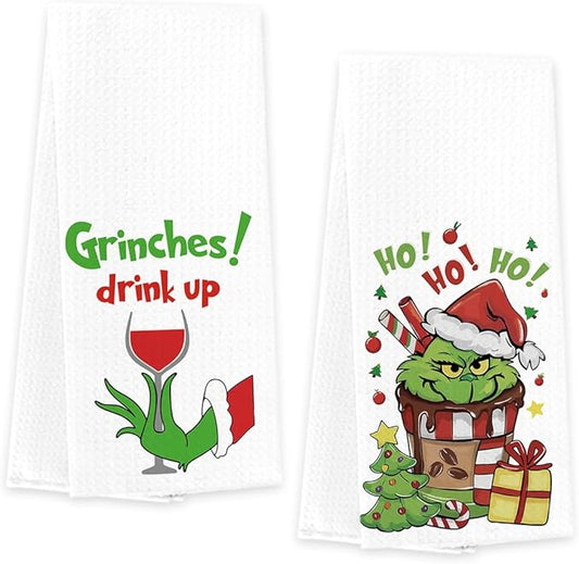 Christmas Kitchen Decor,Christmas Hand Kitchen Towels Set of 2,Hot Cocoa Xmas Tree Drink Up Towels Ho Ho Ho Baking Cooking Cloth,Funny Holiday Winter Home Kitchen Decoration 14 x 23 Inches