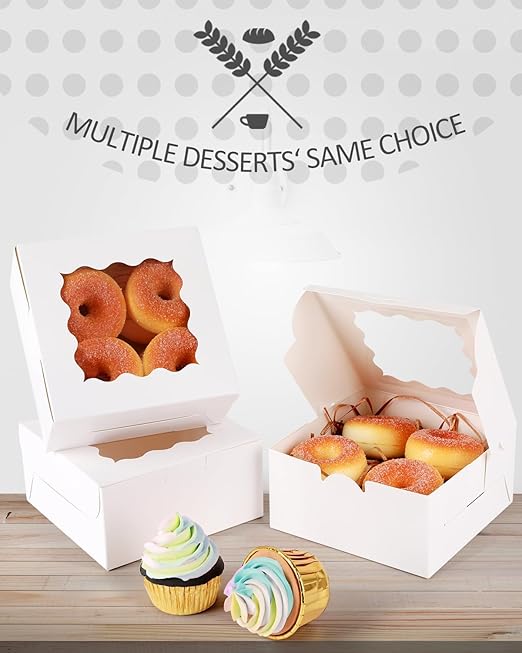 qiqee Bakery Box with Window 60packs 6x6x3 White Cookie Boxes Pastry Box for Wedding Favor Party ＆ Birthday