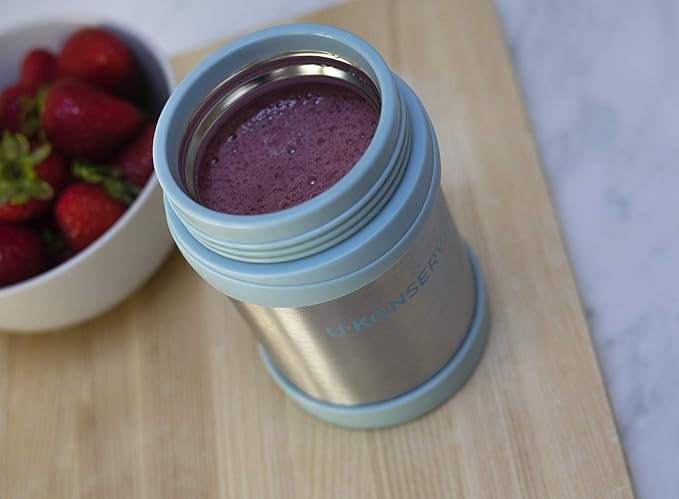 U Konserve Stainless Steel Insulated Food Jar 12oz - Leak-Proof Seafoam Blue Lid - BPA Free - Thermal and Double-Walled to Keep Food Hot and Cold