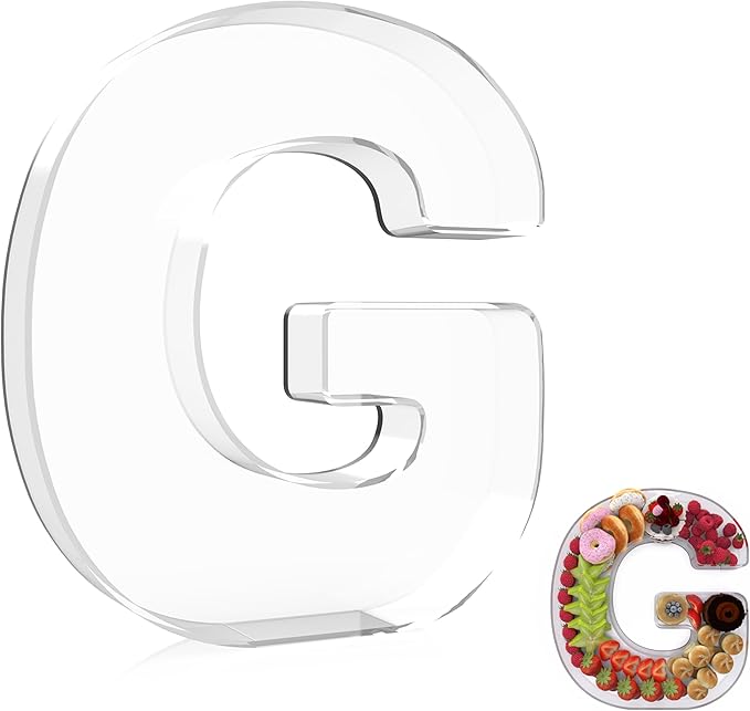 13.8" Extra Large Acrylic Letter Charcuterie Board Box, Reusable Fillable Letter Cake Candy Dish Display Serving Tray for Birthday Anniversary Party Decoration (G)