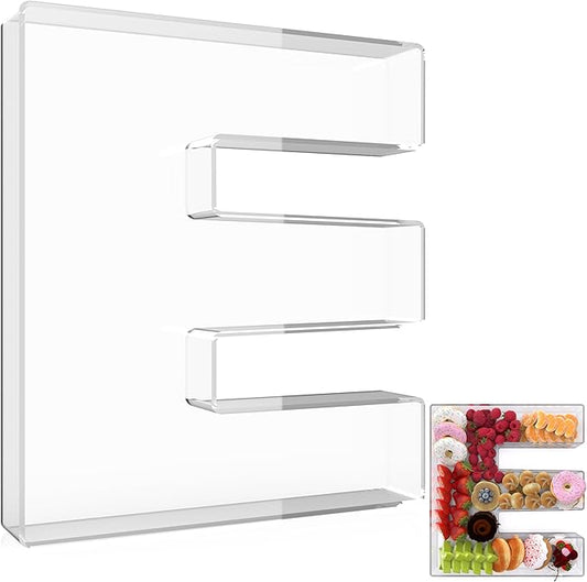13.8" Extra Large Acrylic Letter Charcuterie Board Box, Reusable Fillable Letter Cake Candy Dish Display Serving Tray for Birthday Anniversary Party Decoration (E)