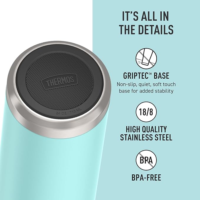 THERMOS ICON SERIES, Stainless Steel Water Bottle with Spout - 24 Ounce, Sea Green - Vacuum Insulated Water Bottle with Lid