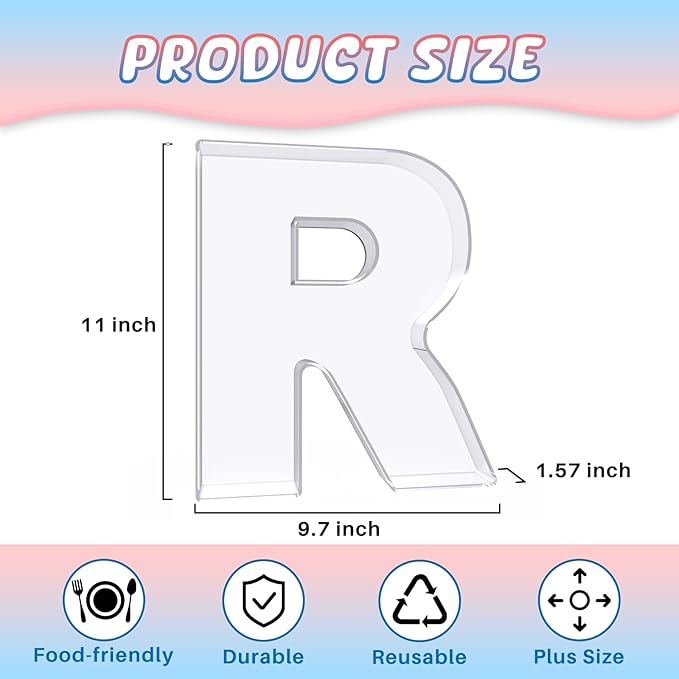 11" Acrylic Letter Charcuterie Box, Reusable Fillable Alphabet Number Shaped Form Tray for Birthday Anniversaries, Party Decorative Serving Plates Display Candy Cake (R)