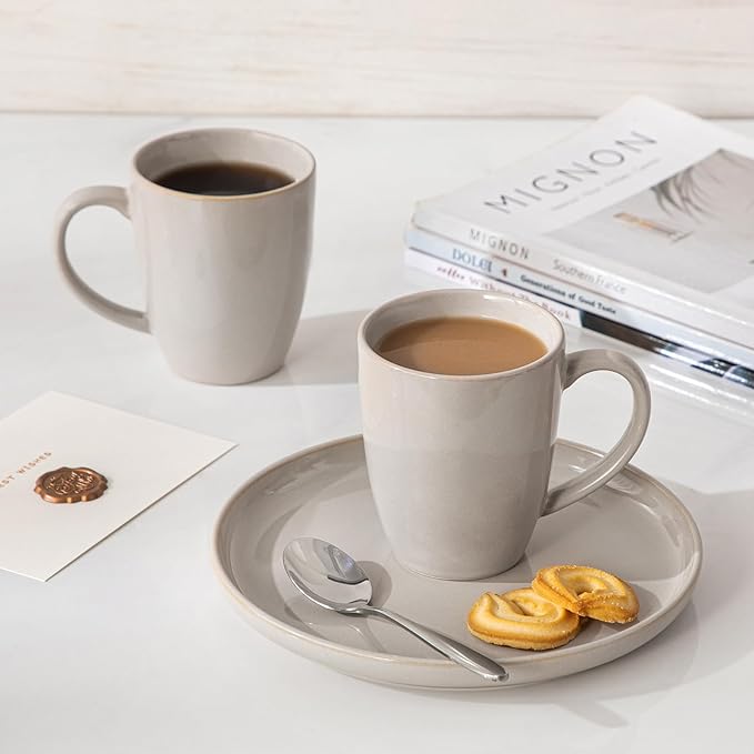 vancasso PLAYA Ceramic Coffee Mug Set of 6, 12 Oz Tea Cups with Handle for Latte, Tea, Cappuccino, Milk, Cocoa, Microwave&Dishwasher Safe, Grey