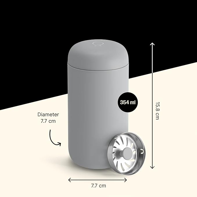 Fellow 12 oz Carter Move Travel Mug - Vacuum-Insulated Stainless Steel Travel Coffee Mug - Coffee Tumbler with Ceramic Interior and Splash Guard - Matte Grey