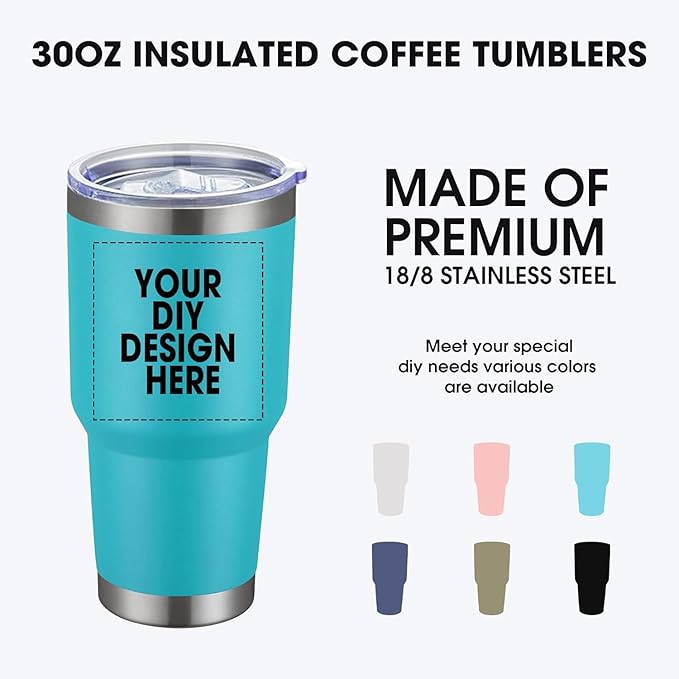 Personalized Custom Tumbler Print in USA 30oz Stainless Steel Coffee Cup with Lid & Straw Double Wall Insulated Tumbler with Colorful Text Logo Photo