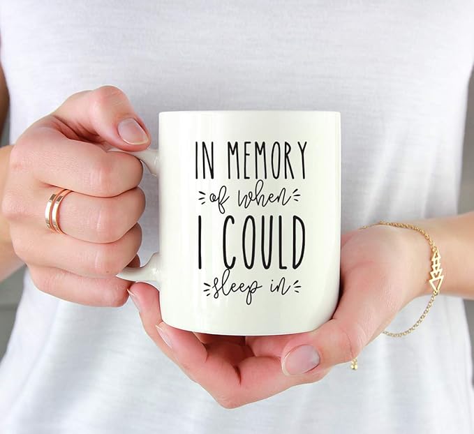 Andaz Press Mother's Day 11oz. Ceramic Coffee Tea Mug Gift for Mom, in Memory of When I Could Sleep in, 1-Pack