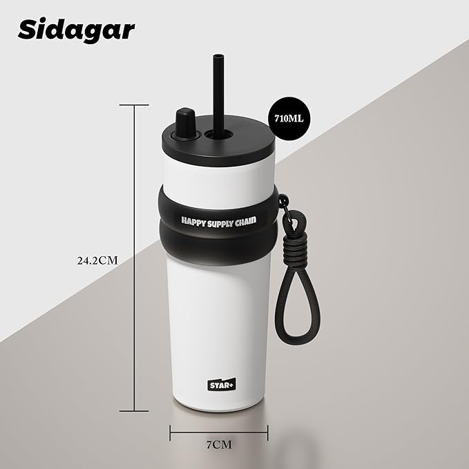 24 oz Stainless Steel Tumbler with Lid and Straw, Insulated Water Bottle Leak Proof for Hot and Cold, Portable Travel Coffee Mug, Reusable Coffee Cup for Women, White