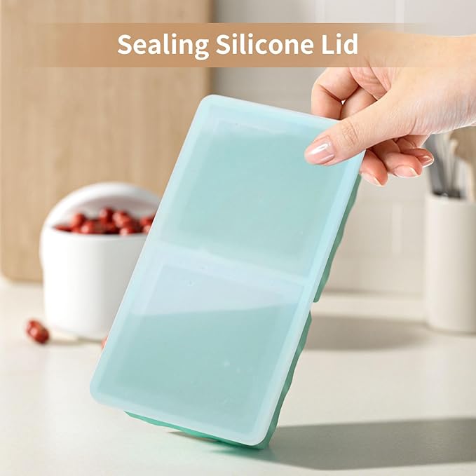 Silicone Freezer Tray for Soup Ice Cubes: 2-Cup Freezing Tray with Lid for Meal Prep - 2Pack Silicon Soup Portion Freeze Trays Make Stock Souped Ice Cube