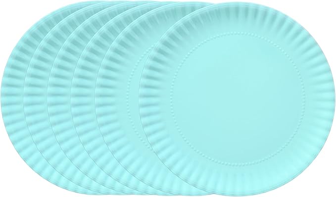 TP 10.5 inch Melamine Dinner Plates Set of 6, Lightweight Serving Round Salad Appetizer Plate for 6, Dessert Dishes for Indoors and Outdoors, Teal