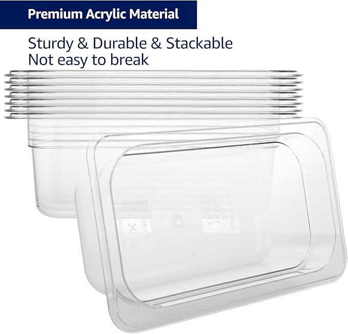 6 Pack 1/4 Size Plastic Clear Food Pan with Lid, 4 Inch Deep Commercial Stackable Polycarbonate Pan with Capacity Indicator, Acrylic Food Container Hotel Pans for Kitchen Restaurant