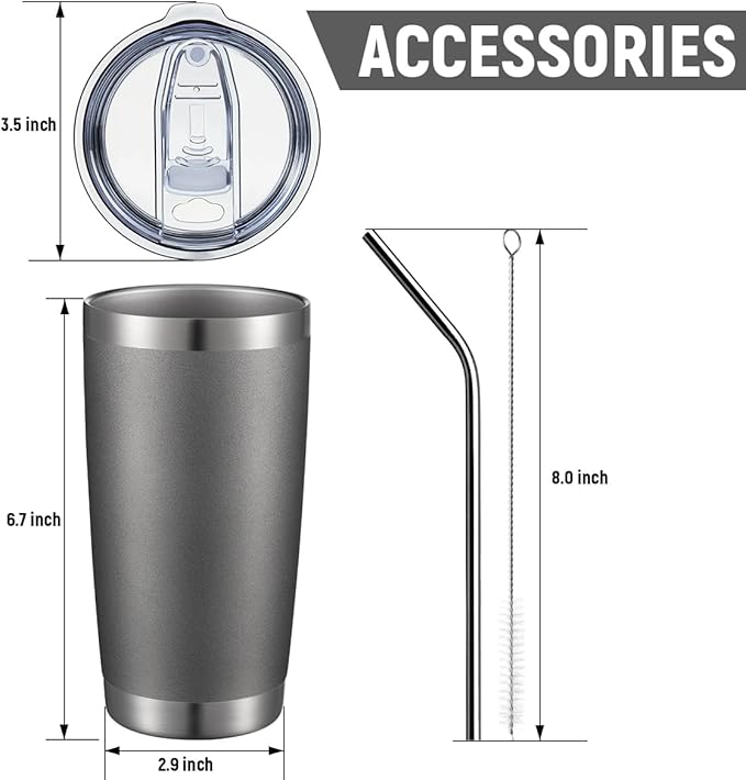 COMOOO 20oz Double Wall Vacuum Insulated Travel Mug, Stainless Steel Tumbler with Lid, Durable Powder Coated Insulated Coffee Cup for Cold & Hot Drinks (Cold Grey, 6 Pack)