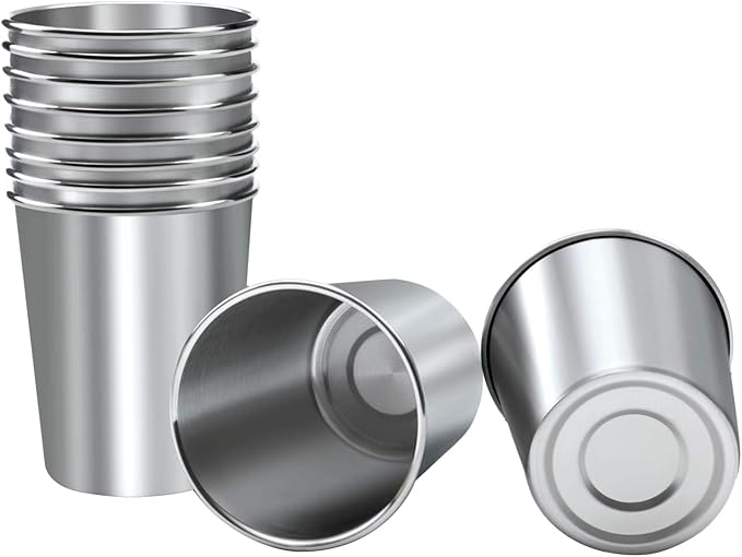 Resinta 10 Pieces 8 Ounce Stainless Steel Cups Metal Pint Cups Shatterproof Drinking Glasses for Kids or Adults (8 oz)