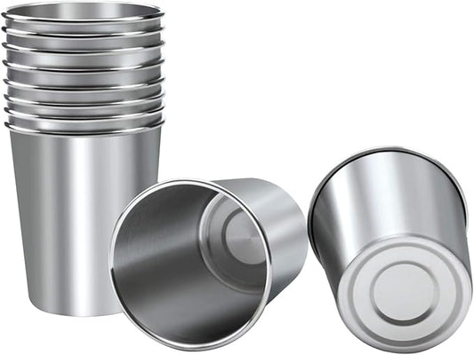 Resinta 10 Pieces 8 Ounce Stainless Steel Cups Metal Pint Cups Shatterproof Drinking Glasses for Kids or Adults (8 oz)