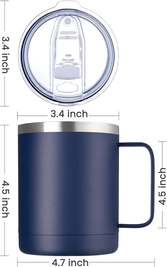MEWAY 12oz Coffee Mug With Handle 4 Pack Bulk,Stainless Steel Insulated Travel Tumblers With Sliding Lid,Double Wall Vacuum Camping Cup for Hot & Cold Drinks Tea (Navy,Set of 4)