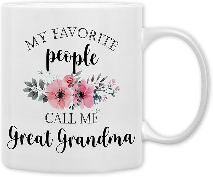 QASHWEY Great Grandma Coffee Mug, Great Grandma Gifts, Mothers Day Mugs Tea Cup Gift for GreatGrandma, GreatGrandmother Gifts, My Favorite People Call Me GreatGrandma Coffee Cups Ceramic 11oz