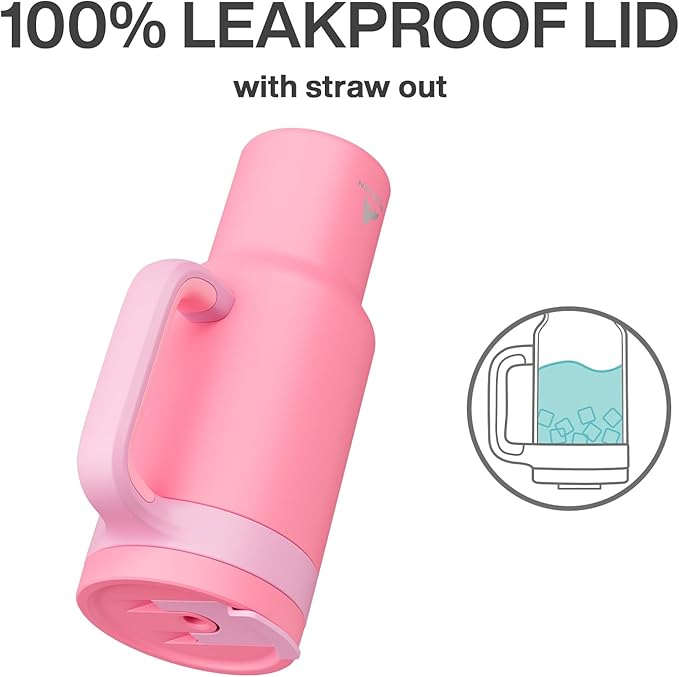 40 oz Tumbler with Handle, 2-in-1 Straw and Sip Lid, Leakproof, Dishwasher Safe, Insulated Stainless Steel Travel Coffee Mug, Keeps Cold for 34 Hours, Fits in Car Cup Holder (Coral)