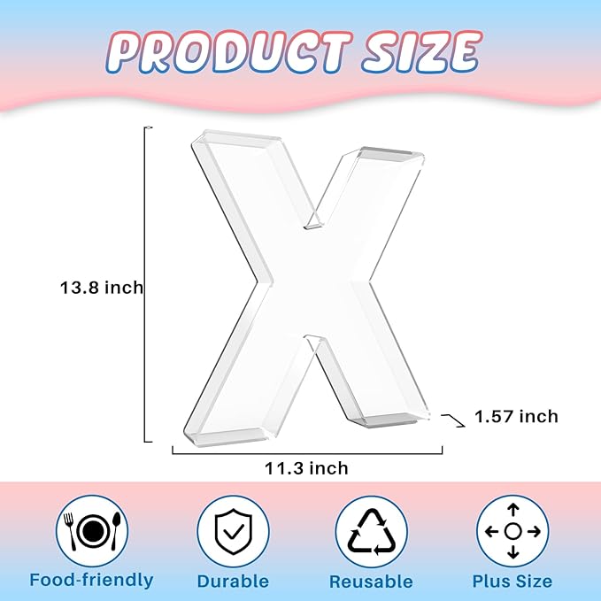 11" Acrylic Letter Charcuterie Box, Reusable Fillable Alphabet Number Shaped Form Tray for Birthday Anniversaries, Party Decorative Serving Plates Display Candy Cake (X)