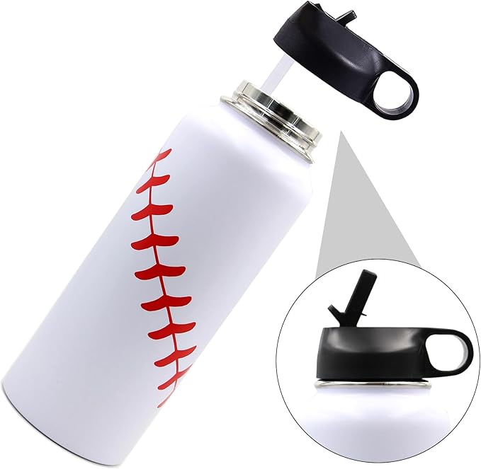 40 oz Baseball Water Bottle, Sports Flask Metal Thermo Travel Tumbler with 2 Lids, Stainless Steel Double Wall Vacuum Insulated Leak Proof Water Jug, Baseball Accessories Gifts for Mom Men Boys Girls