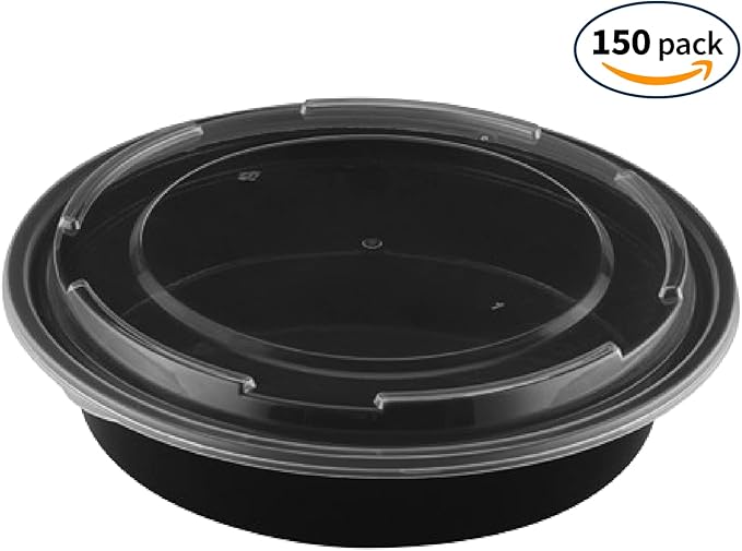 TIYA Food Containers – 48 oz Bulk 150 Pack with Lids – Plastic Food Storage To-Go Round Bowls – Reusable, Microwavable, Dishwasher Safe – Leak-Proof and Great for Meal Prep - BPA-Free