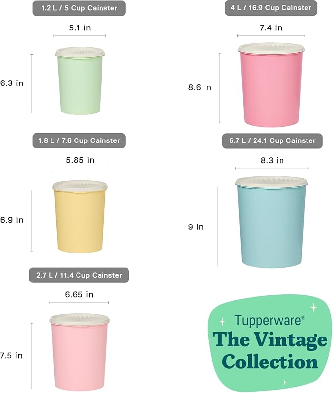 Tupperware Heritage Collection 10 Piece Nested Canister Set in Vintage Colors, Dishwasher Safe and BPA Free (5 Containers, 5 Lids)
