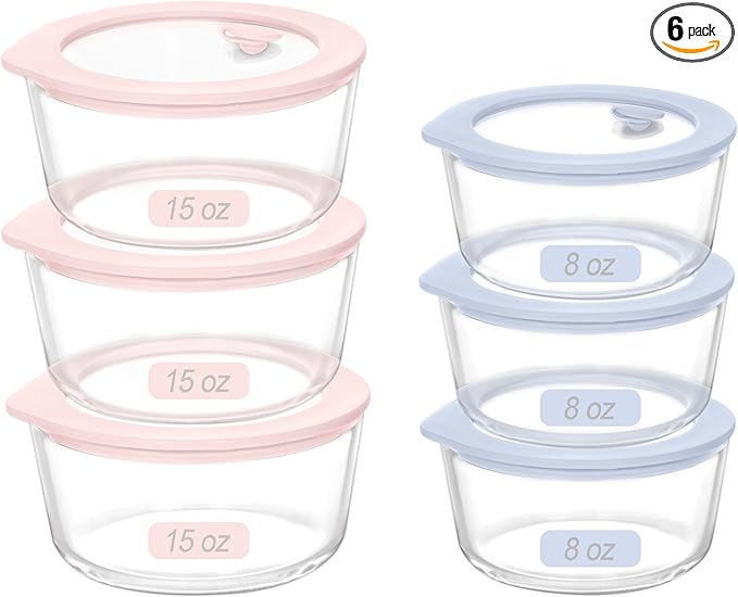 Urban Green Glass Food Container Set with Glass Lid, 6 Pack, Meal Prep Containers with Silicone Framed Airtight Lid, Leakproof, 100% Plastic Free,