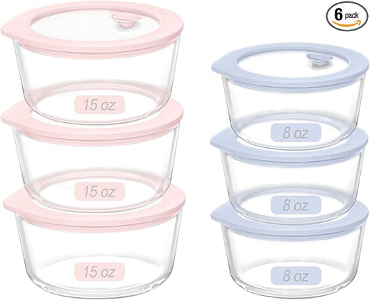 Urban Green Glass Food Container Set with Glass Lid, 6 Pack, Meal Prep Containers with Silicone Framed Airtight Lid, Leakproof, 100% Plastic Free,