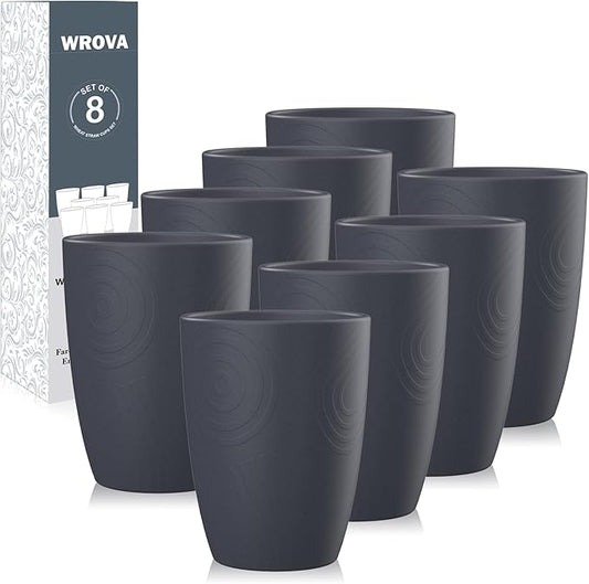 Wheat Straw Cups 8 PCS Good Alternative to Plastic Reusable Cups 12 oz Unbreakable Drinking Cup Reusable Dishwasher Safe Water Plastic Glasses Deep Grey