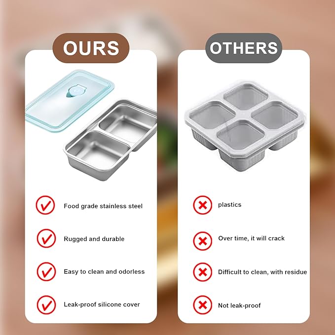 4Pcs Grab and Go Snack Containers Reusable, Stainless Steel Double Compartment Snack Containers, Dishwasher-Reusable Condiment Containers with Lids, Travel & Outdoor Camping Food Storage