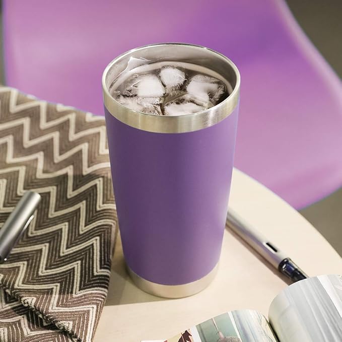 DOMICARE 20oz Stainless Steel Tumbler Bulk with Lid, Double Wall Vacuum Insulated Travel Mug, Powder Coated Coffee Cup (Powder Purple, 1)