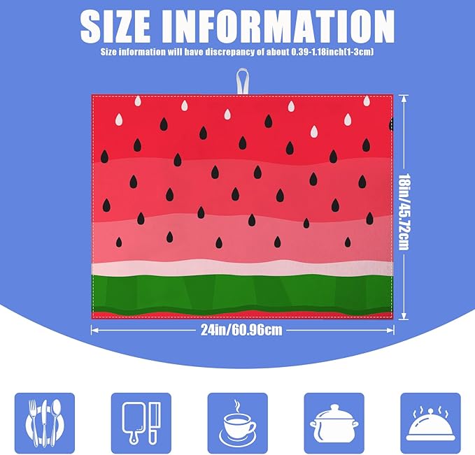 Watermelon Dish Drying Mat for Kitchen Counter Fruit Drying Pad Absorbent Reversible Dish Drainer Rack Mats Draining Pad 18"x24"Inch