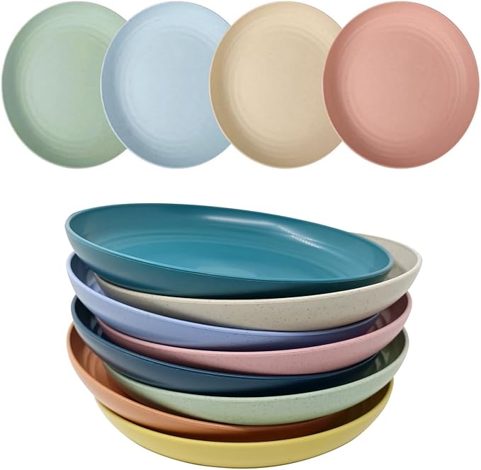 Wheat Straw Plates Lightweight Unbreakable Dinner Dishes Plates Set Dishwasher & Microwave Safe (Large 8 Pack 8')