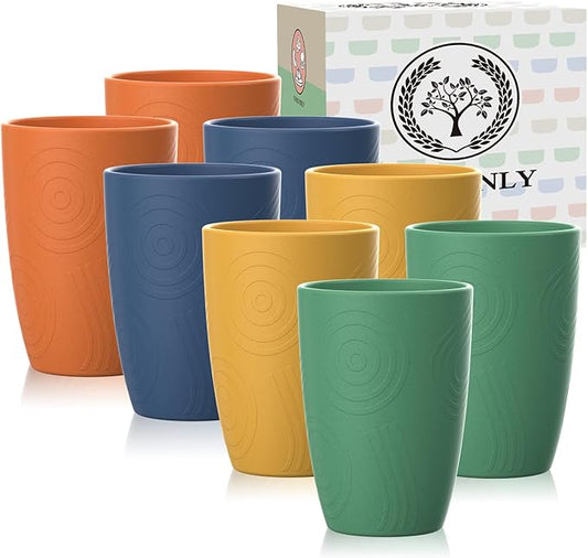 Homienly Wheat Straw Cups, Premium Alternative to Plastic Cup Set of 8, Unbreakable Lightweight Drinking Cups for Kitchen, Outdoor, RV, Microwave and Dishwasher Safe Drinking Glasses(12 OZ, Multi)
