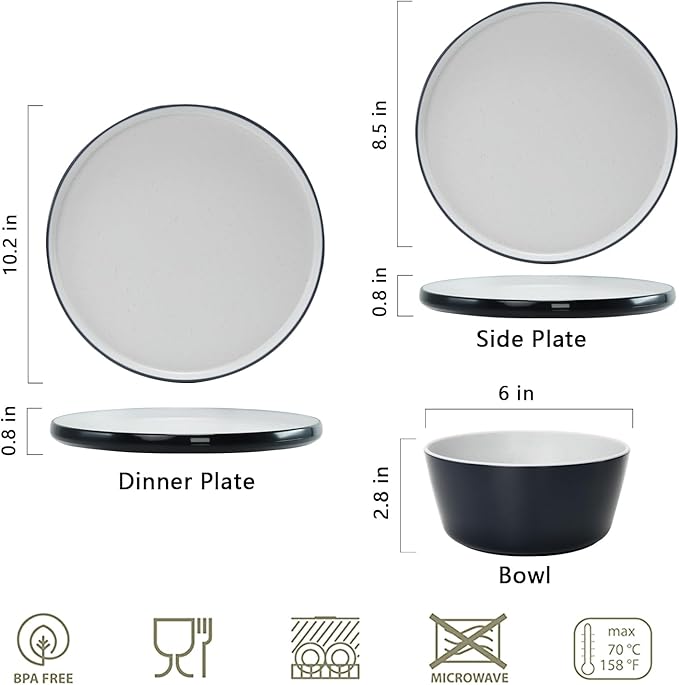 Melamine Dinnerware Sets,Plate and Bowl Set for 4,12 Pcs Dish Set with Lipped Edges,Lightweight and Reusable Dishware Sets for Camping,Dishwasher Safe,Good for Housewarming(Navy Blue,Gray)