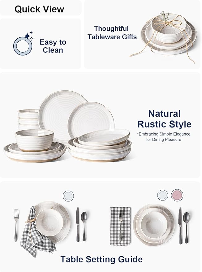 LE TAUCI Dinnerware Sets 12 PCS, Ceramic Plates and Bowls Set, For Housewarming (28 oz Cereal Bowl+ 8" Salad Dish+10" Dinner Plate) x 4, Oven safe, Arctic White