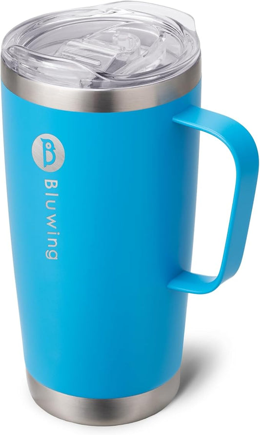 20 oz Insulated Tumbler with Handle Stainless Steel Travel Coffee Mug with Lid and Straw, Double Wall Tumbler Cups for Women and Men, BPA Free (Sky Blue)