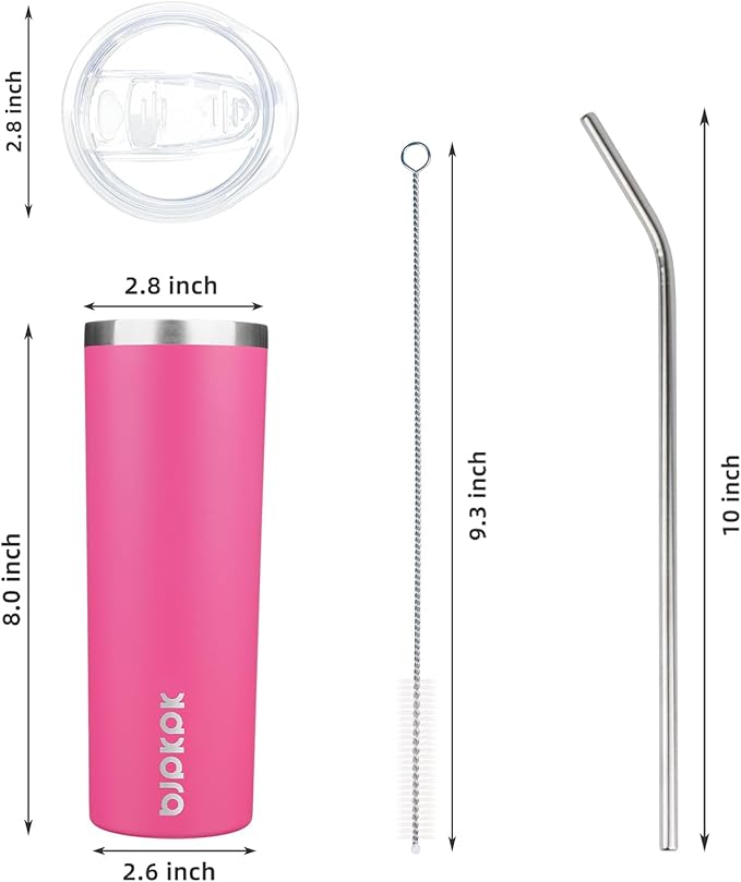 BJPKPK 2 Pack 20oz Skinny Tumblers with Lid Insulated Travel Coffee Cup Stainless Steel Thermal Mug,Turquoise,Pink