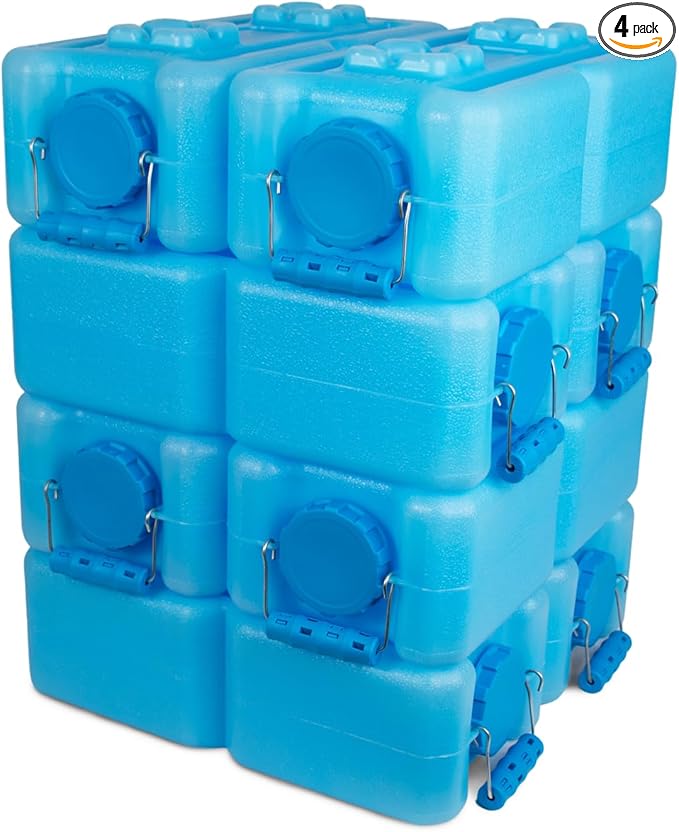 WaterBrick International Water Storage Containers for Emergency Water Storage | 4-Pack of Stackable 3.5 Gallon Water Container Bricks | Food-Grade HDPE Plastic | BPA-Free | STD Blue