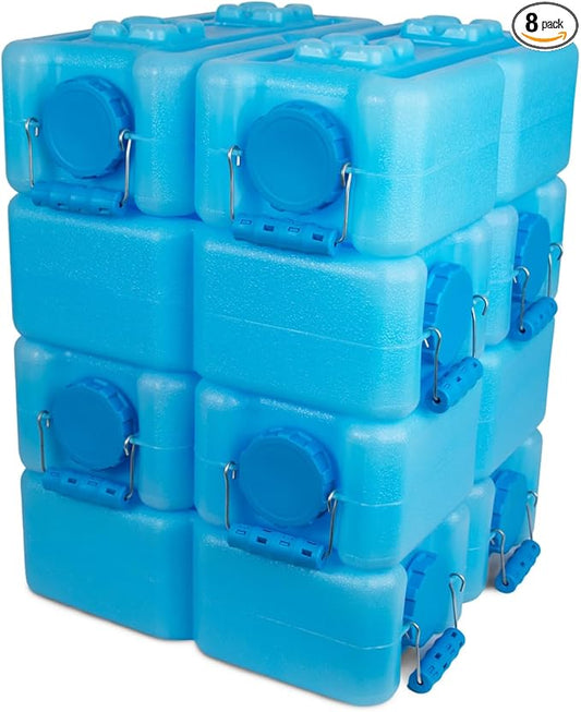 WaterBrick International Water Storage Containers for Emergency Water Storage | 8-Pack of Stackable 3.5 Gallon Water Container Bricks | Food-Grade HDPE Plastic | BPA-Free | STD Blue