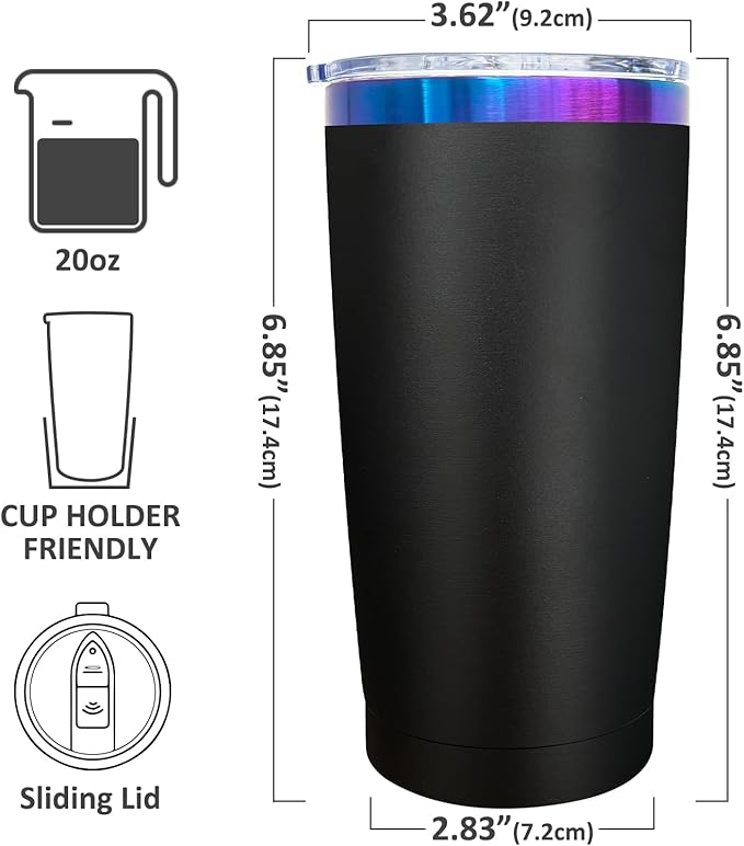 20 oz Tumbler Bulk 4 Pack Stainless Steel Tumblers with Lids and Straws, Double Wall Vacuum Insulated Travel Coffee Mug for Laser Engrave, Powder Coated Cups for Hot and Cold Drinks (Black,4 pack)
