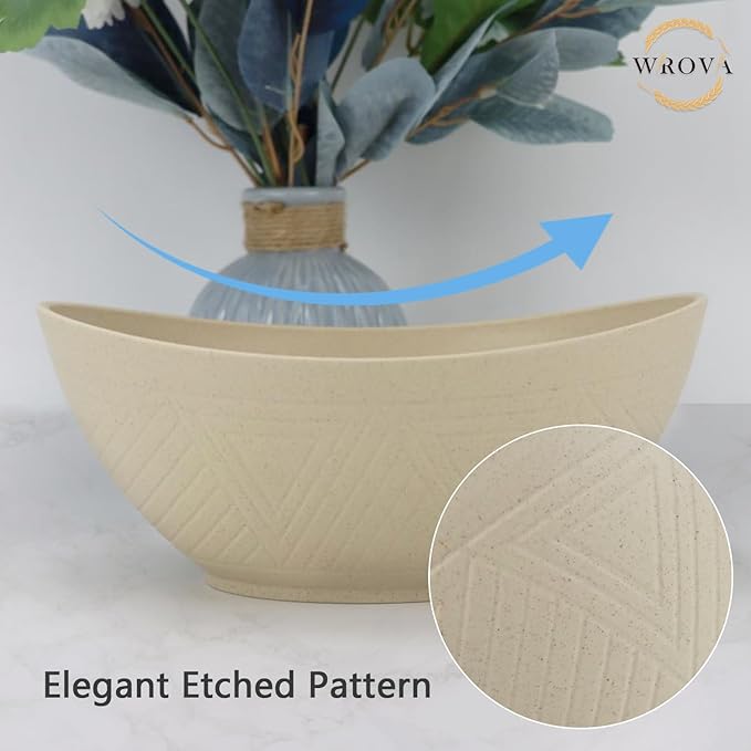 Wrova 65oz Big Wheat Straw Bowls - Large Salad Bowls set of 6 - Unbreakable Serving Bowl Sets - Microwave & Dishwasher Safe Bowl Sets for Cereal,Salad,Fruit - Beige