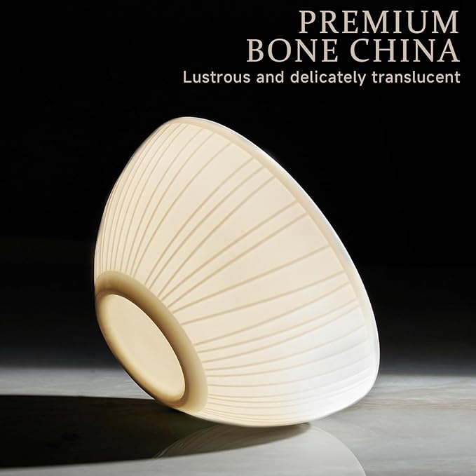 KINGSTONE Bone China Dinnerware Set, 24-Piece White Lightweight Porcelain with Textured Design Service for 8, Plates, Bowls, for Family Dining, Restaurants, Gifting，Microwave and Dishwasher Safe