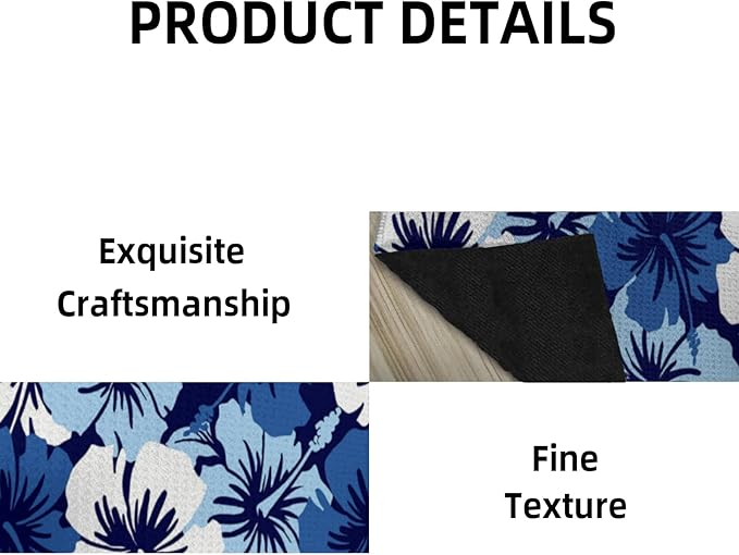 Blue Hawaii Flowers Dish Drying Mat, Blossom Floral Kitchen Counter Mat Rubber Backing Draining Mat Easy Clean Kitchen Accessories Dish Rack Pad for Dishes, Utensils, Countertops, Coffee Sinks 18X24''