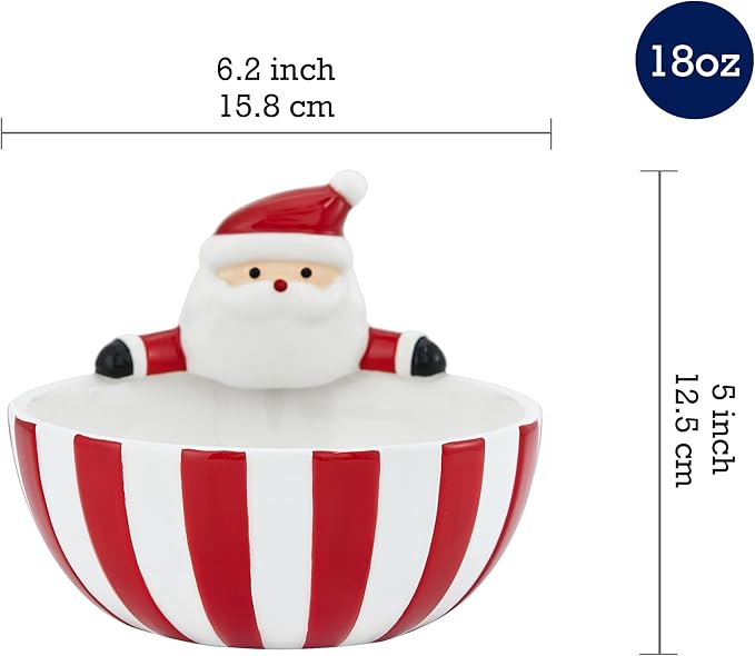 Bico Santa Claus Ceramic Candy Bowl, 18oz – Hand-Painted Holiday Treat Bowl, Christmas Decorative Dish for Candy, Jam, or Sauce – Microwave & Dishwasher Safe