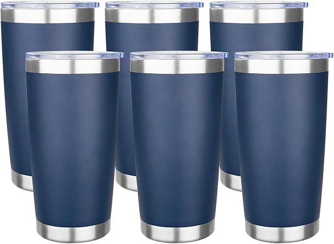20oz Tumbler with Lid Stainless Steel Insulated Tumblers Travel Coffee Tumbler Bulk Double Wall Vacuum Insulated Water Cup Christmas Gifts for Women Men Her Him Home Office (Navy, 6pack)