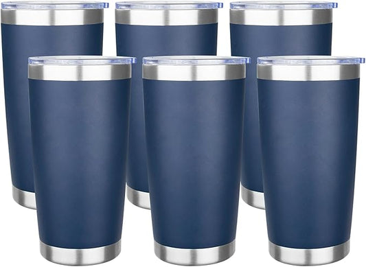 20oz Tumbler with Lid Stainless Steel Insulated Tumblers Travel Coffee Tumbler Bulk Double Wall Vacuum Insulated Water Cup Christmas Gifts for Women Men Her Him Home Office (Navy, 6pack)
