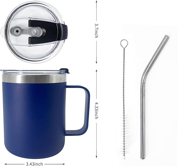 4pack 12oz Coffee Mug With Handle Bulk, Stainless Steel Insulated Travel Tumblers With,Double Wall Vacuum Camping Cup for Hot & Cold Drinks Tea (navy)